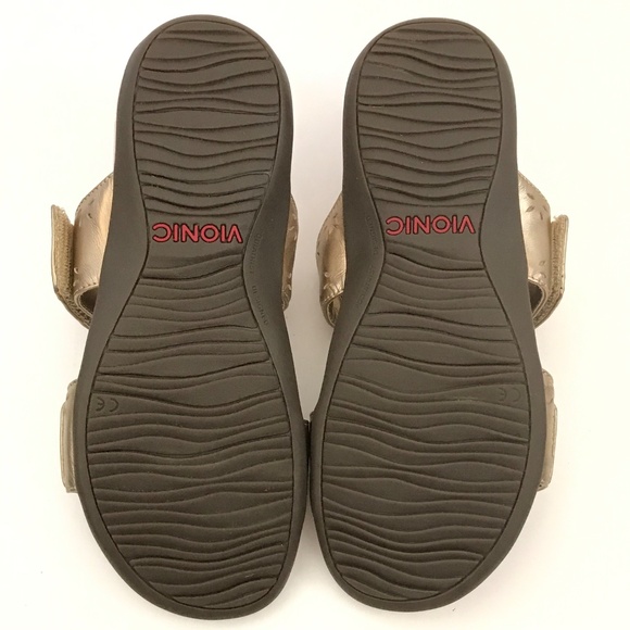 Vionic Randi Orthotic Comfort Slide Sandals Leather Metallic Gold Size 7 - Picture 15 of 16
